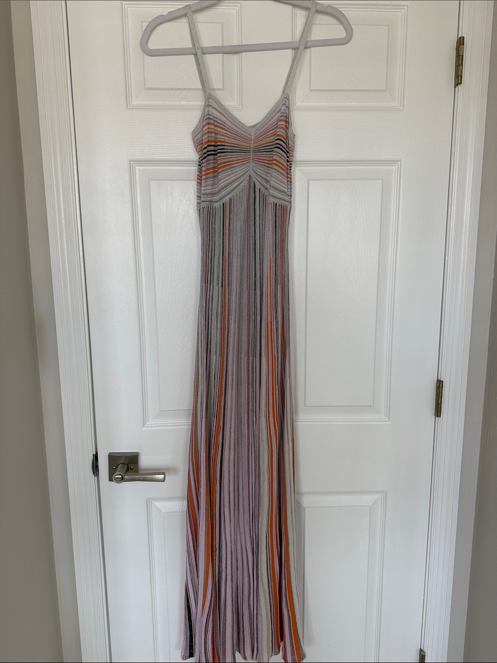 Missoni inspired Striped Sleeveless Maxi Dress in Lavender and Orange